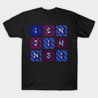 Sin - white letters in blue and red boxes, diagonal striped frame T-Shirt